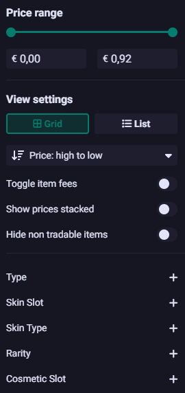 Montuga inventory filter menu